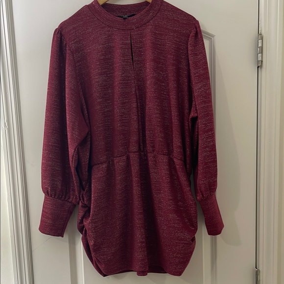 Lane Bryant Tops - Lane Bryant Red Long Sleeve Tunic with Mandarin Collar